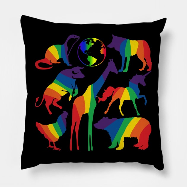 Rainbow Animals Sticker Pack & All Over Print Pillow by Slightly Unhinged