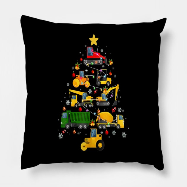 Construction Excavator Christmas Tree Pillow by Buleskulls 