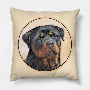 Rottweiler Painting - Cute Original Dog Art Pillow