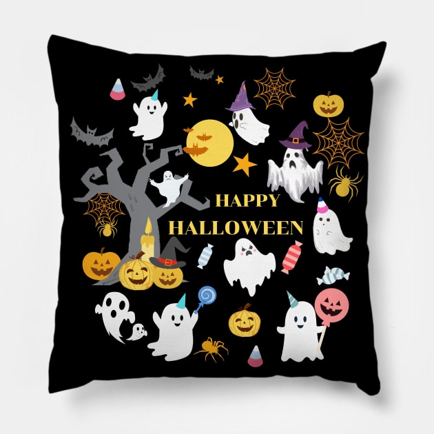 Halloween Face Mask, Happy Hallween For kids, Haloween ghost Face Mask for Kids. Pillow by DakhaShop