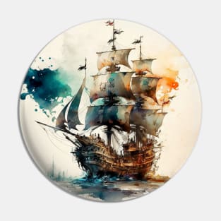 Pirate Ship watercolour Pin