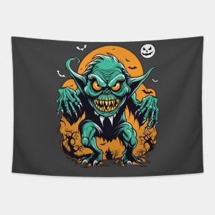 Scary halloween monster grinning design for party gift for him her friend Tapestry