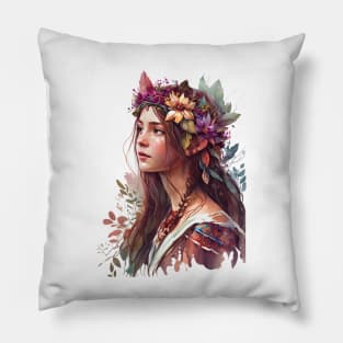 Watercolor Boho Princess #1 Pillow