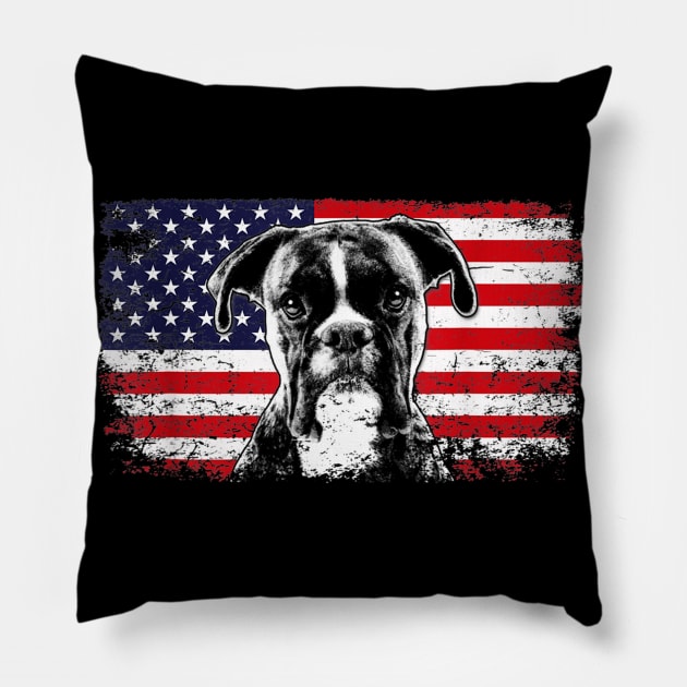 Boxer Dog American Flag Vintage Retro Pillow by Xamgi