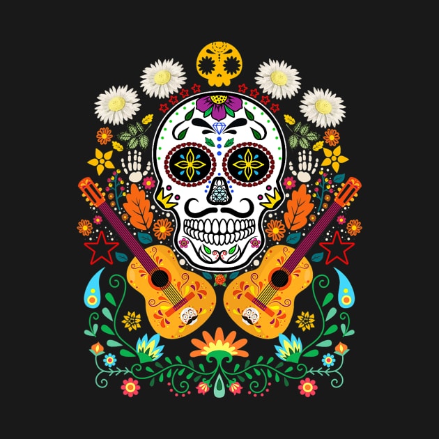 Flower Guitar Skull Day of the Dead by Tucker0231