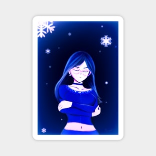 Blue-haired girl in snow Magnet