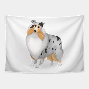 White, Blue Merle & Tan Rough Collie Dog Tapestry