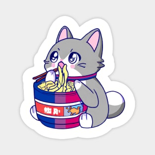 Bisexual Flag Anime Kawaii Kitty Cat w/ Ramen Noodles LGBT Magnet