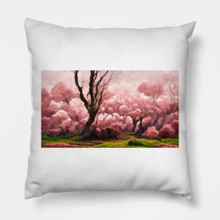 Cherry Blossom Tree Landscape Pillow