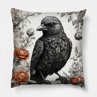 Black bird on branch Pillow