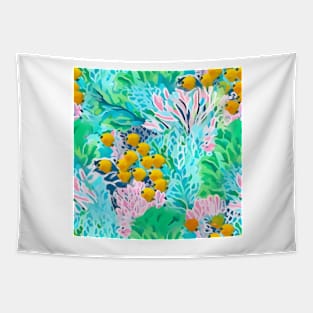 Preppy tropical fish and coral reef Tapestry