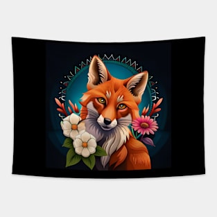 Fox and flowers tattoo style 17 Tapestry