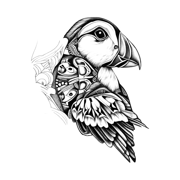 Puffin Wild Animal Nature Illustration Art Tattoo by Cubebox