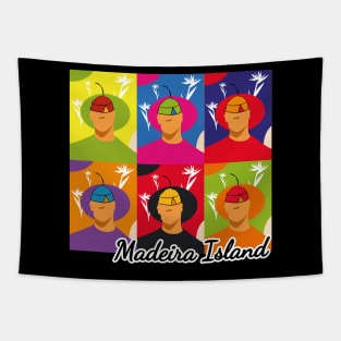 Madeira Island male pop art no face illustration using the traditional folklore hat Tapestry