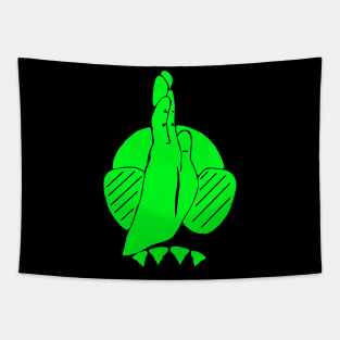 Green hand signal for shark, scuba diver design Tapestry