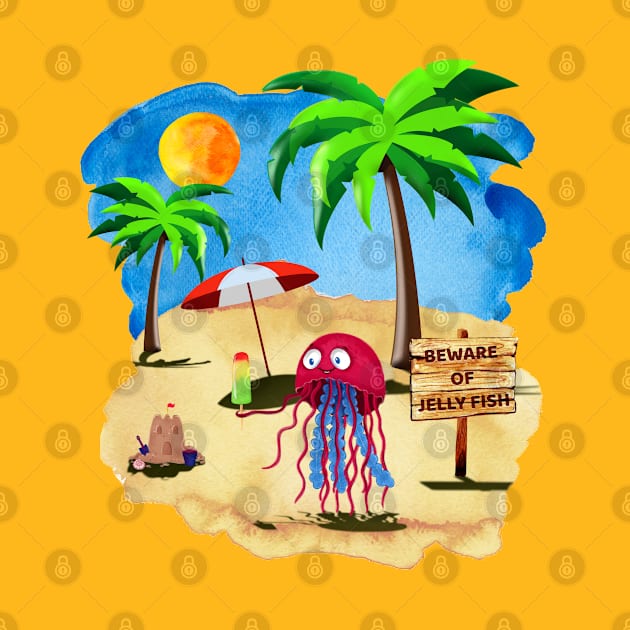 Jelly Fish Eating Icecream At The Beach by Jim Mech's Designs