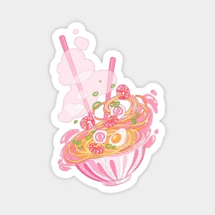 The cute pink ramen bowl with shrimps and noodle Magnet