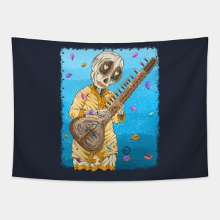 Skeleton Indian Sitar player Tapestry