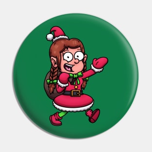 Cute Female Christmas Elf Carrying Bag Of Presents Pin