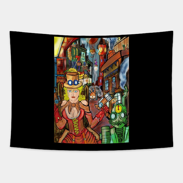 Steampunk scene Tapestry by Gearysworld 