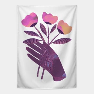 Purple hand with pink and yellow flowers for you Tapestry