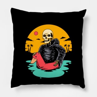 Grim Reaper Enjoys the Sea by Riding a Duck Float Pillow