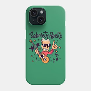 Sobriety Rocks Cartoon Rocker With Guitar Phone Case