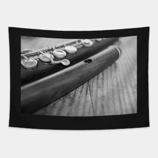 Traditional wooden flute on wooden table Tapestry