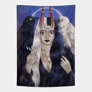 Black and White Raven Witch Tapestry