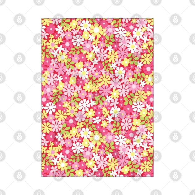 RETRO FLORAL PATTERN 70S  GROOVY PASTEL PINK YELLOW HOT PINK FLOWER MARKET SCANDINAVIAN MEADOW MIDSOMMAR by blomastudios