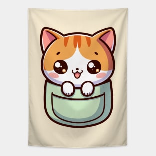 Domestic Shorthair Cat in Pocket Kawaii Peeking Kitten Tapestry