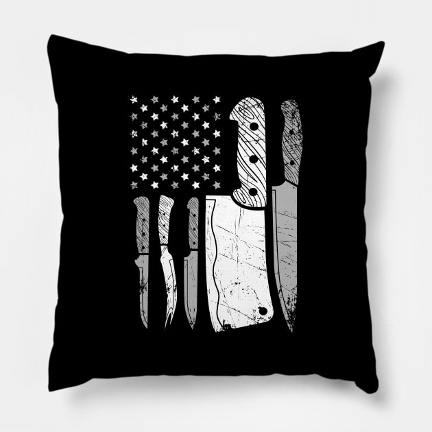 Chef Knife American Flag Pillow by captainmood