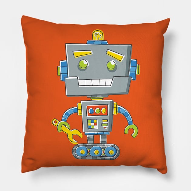 Robot with Spanner Pillow by vaughanduck