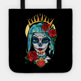 Santa muerte portrait with red roses Tote