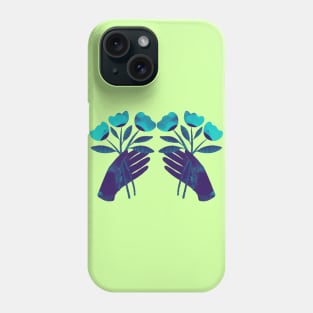 Dark purple blue hand with turquoise flowers for you on color Phone Case