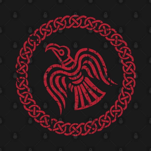 raven of odin viking knotwork Red Distressed by Blue Pagan