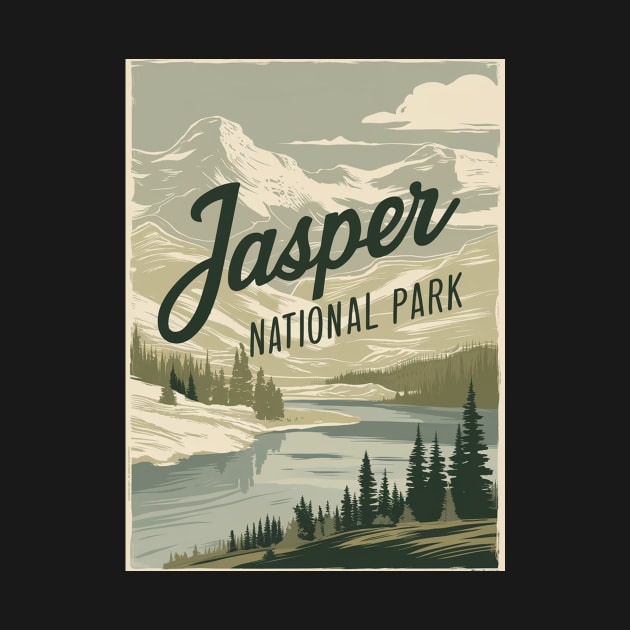 Jasper National Park Vintage Illustration by Perspektiva