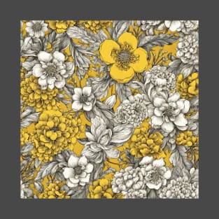 yellow and white flower pattern with yellow background T-Shirt