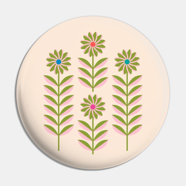 LOVE ME LOVE ME NOT Folk Art Mid-Century Modern Scandi Floral in Pink and Green on Cream - UnBlink Studio by Jackie Tahara Pin by UnBlink Studio by Jackie Tahara