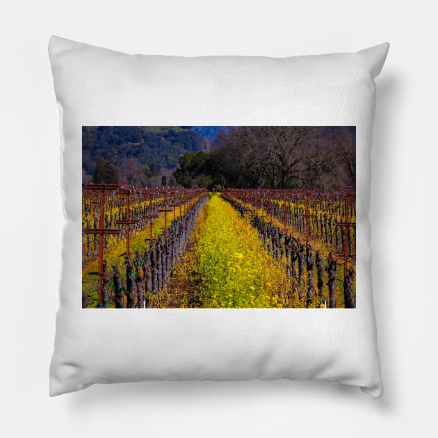 Sonoma Mustard Vineyards Pillow by photogarry