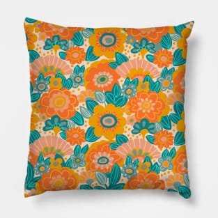 Orange Floral Print Pillow