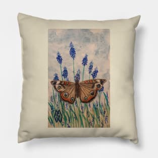 Buckeye butterfly in the grape hyacinth flowers Pillow