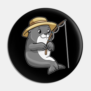 Seal at Fishing with Fishing rod & Hat Pin