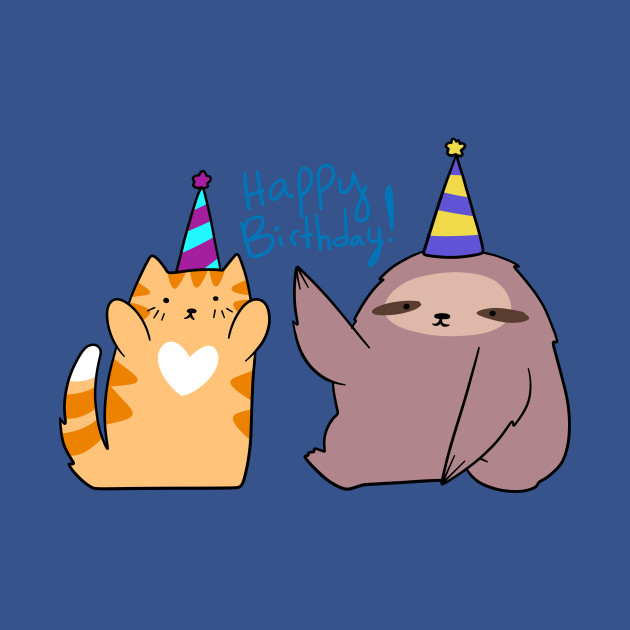 Happy Birthday Sloth And Orange Tabby Cat Cat Tank Top
