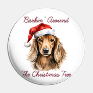 Christmas Longhaired Dachshund Dog in Santa Hat Pin
