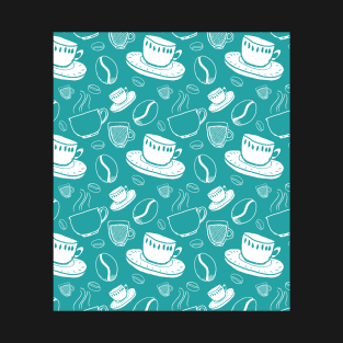 Coffee Pattern Turquoise Teal T-Shirt