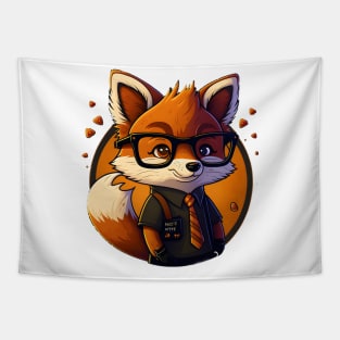 Smart cute cartoon fox with glasses Tapestry