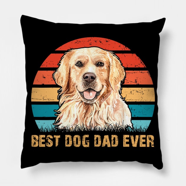 Best Dog Dad Ever Golden Retriever Vintage Pillow by Rojio