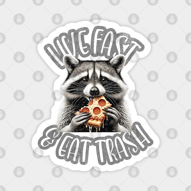 Live Fast Eat Trash Funny Raccoon Eating Pizza Magnet by Lavender Celeste