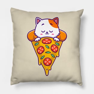 Cute Cat Sleeping On Pizza Cartoon Pillow